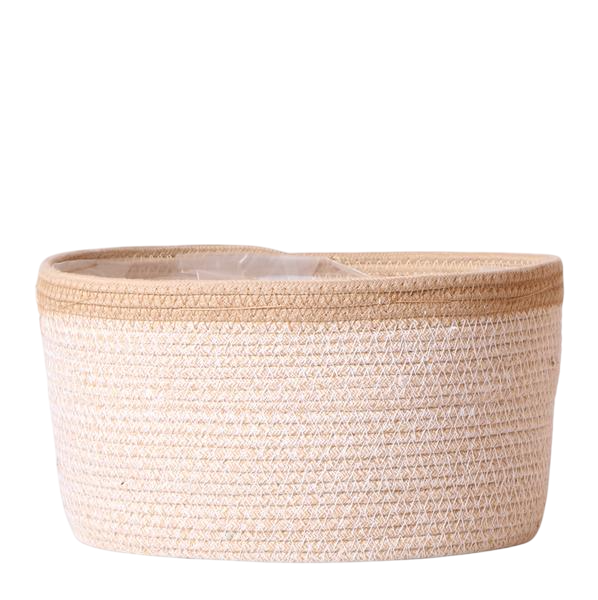 Cotton Basket dish wit - Cotton gevlochten schaal met wit detail - potmaat ¯30cm