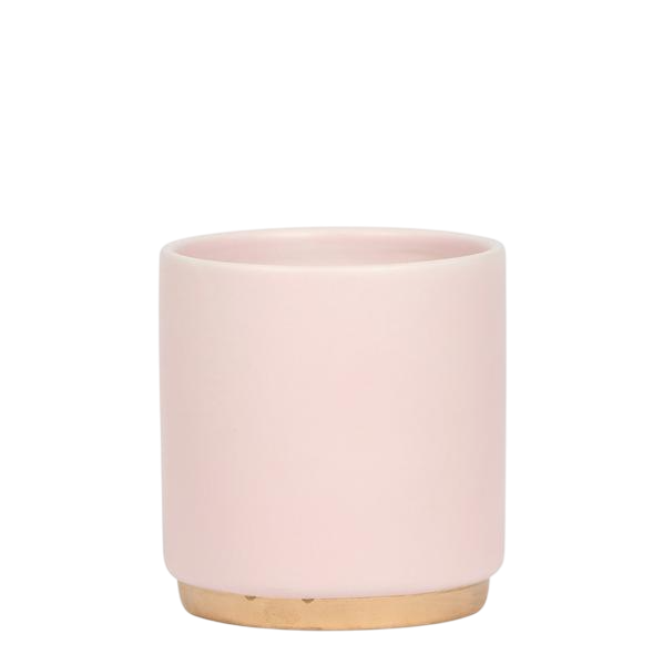 Gold foot pink bloempot - Roze keramieken sierpot met gouden rand - ¯9cm