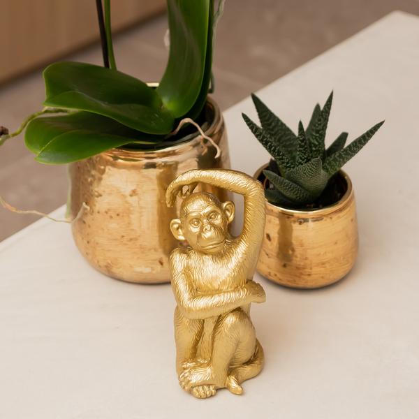 Ornament - Decoratie beeld Sitting Monkey - Gold